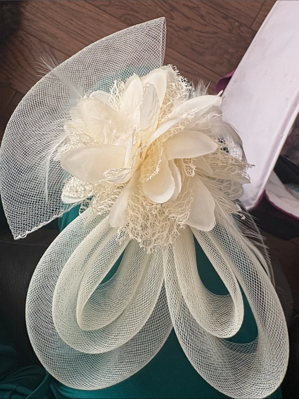 Cream Floral Feather Fascinator Hair Clip - Women Accessories
